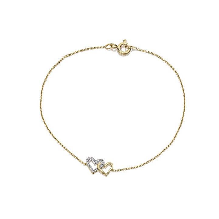 9ct Gold Diamond Hearts Bracelet - D5649