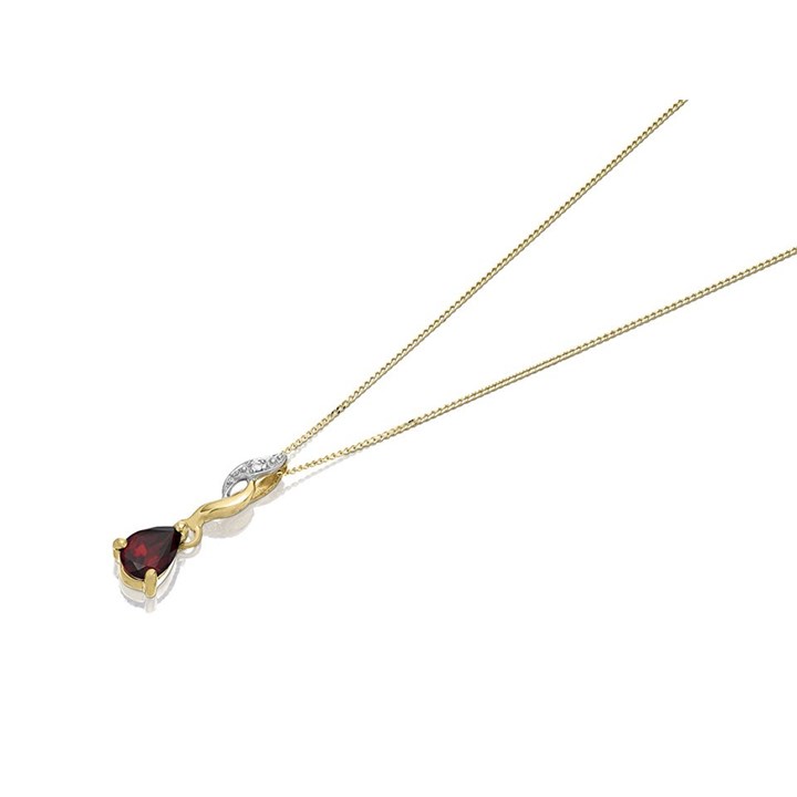 9ct Gold Teardrop Garnet And Diamond Necklace - D5671