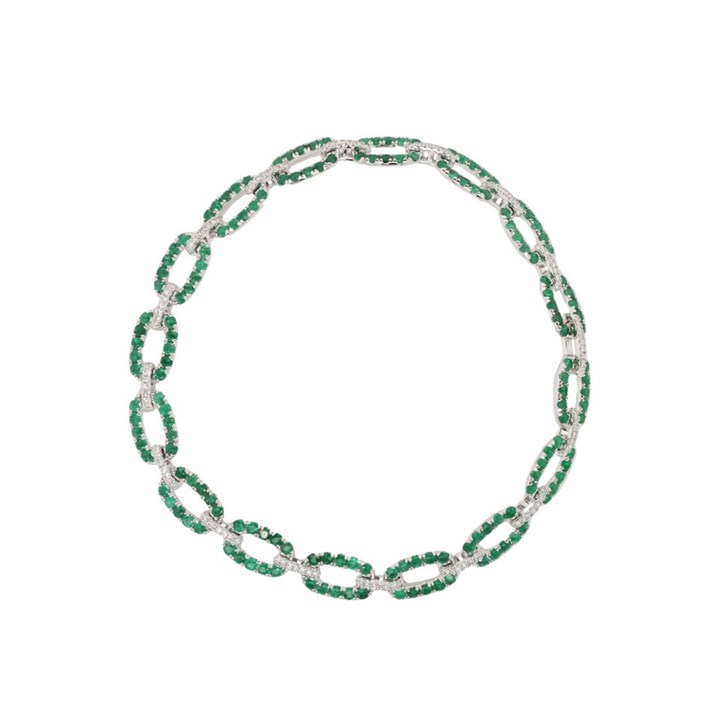 9ct White Gold Emerald And Diamond Bracelet - 32pts - D5731