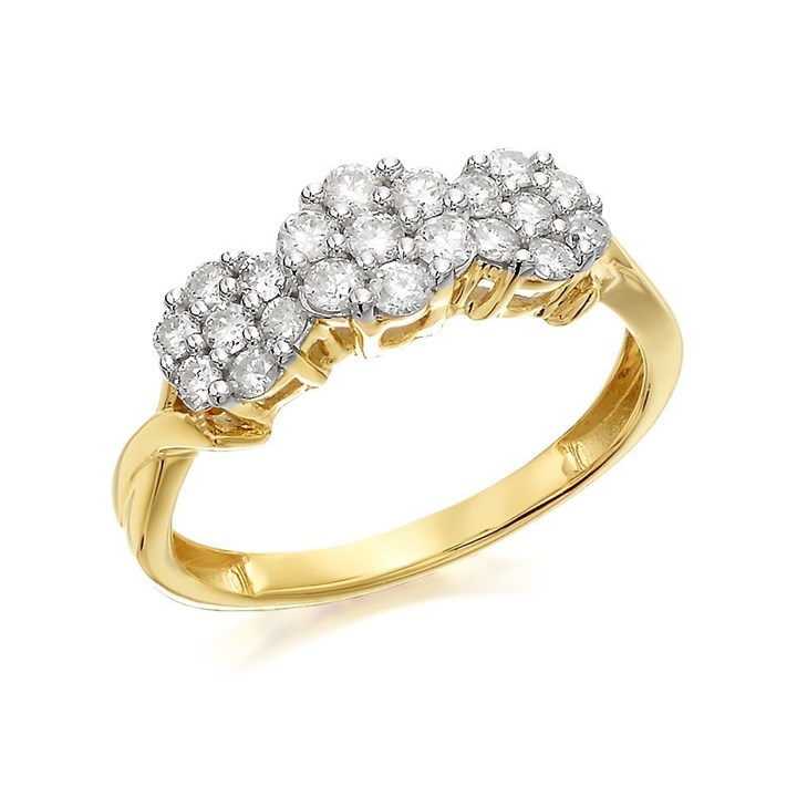 9ct Gold Diamond Trilogy Cluster Ring - 1/2ct - D5911