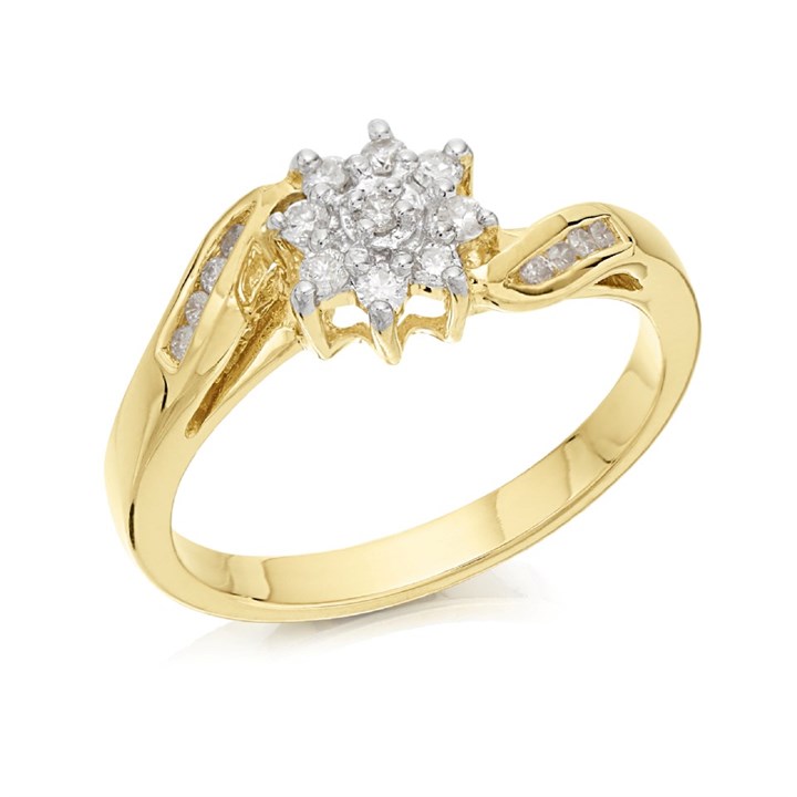 9ct Gold Diamond Twist Cluster Ring - 1/4ct - D60154