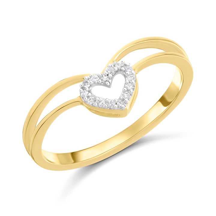 9ct Diamond-Set Open Heart Wishbone Ring - D6097