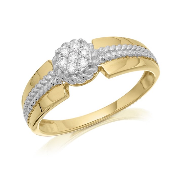 Love It! 9ct Gold Two Colour Diamond Cluster Band Ring - 10pts - D62350