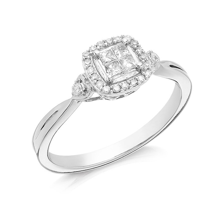9ct White Gold Princess Cut Diamond Cluster Ring - 1/4ct - D63108