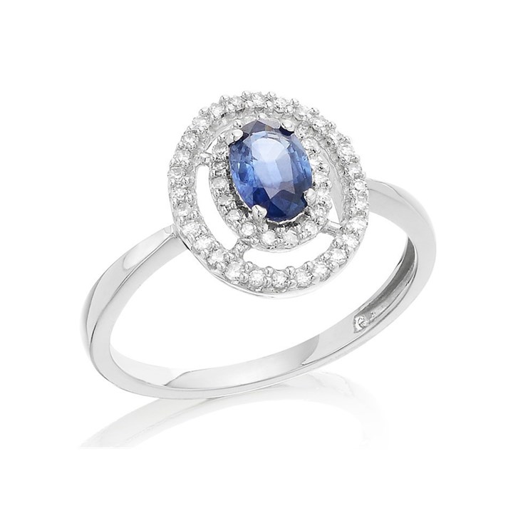 9ct White Gold Sapphire And Diamond Halo Cluster Ring - 18pts - D63110