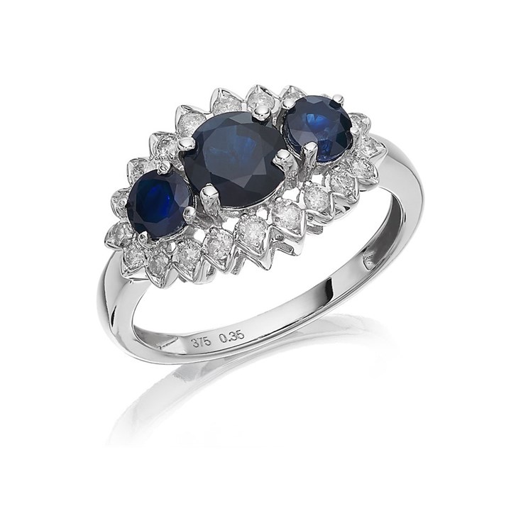 9ct White Gold Sapphire And Diamond Ring - 35pts - D63134