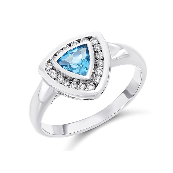 9ct White Gold Blue Topaz And Diamond Cluster Ring - 18pts - D63135