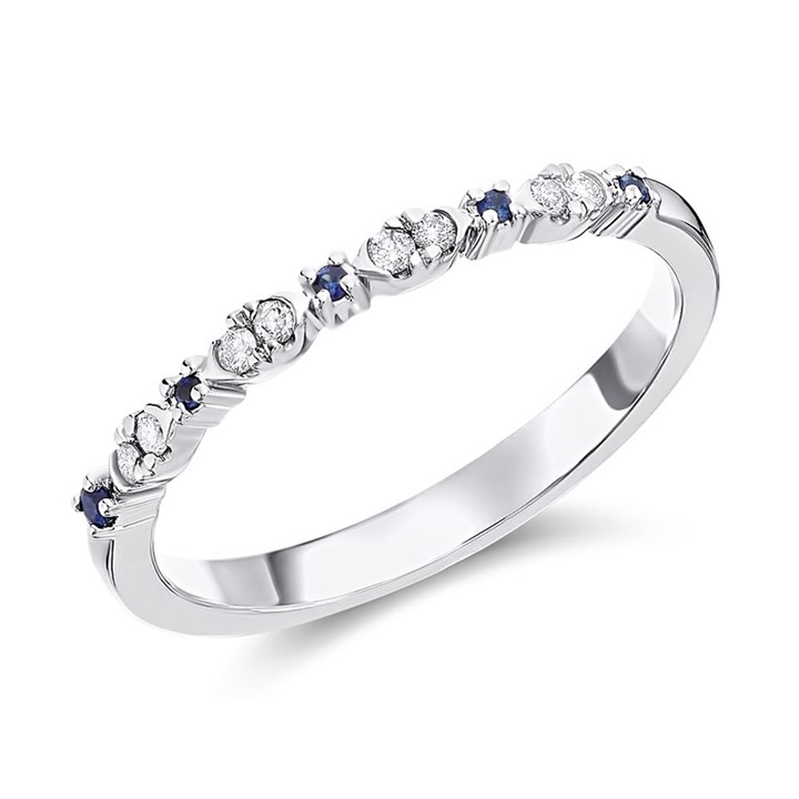 9ct White Gold Sapphire And Diamond Half Eternity Ring - 8pts - D63142