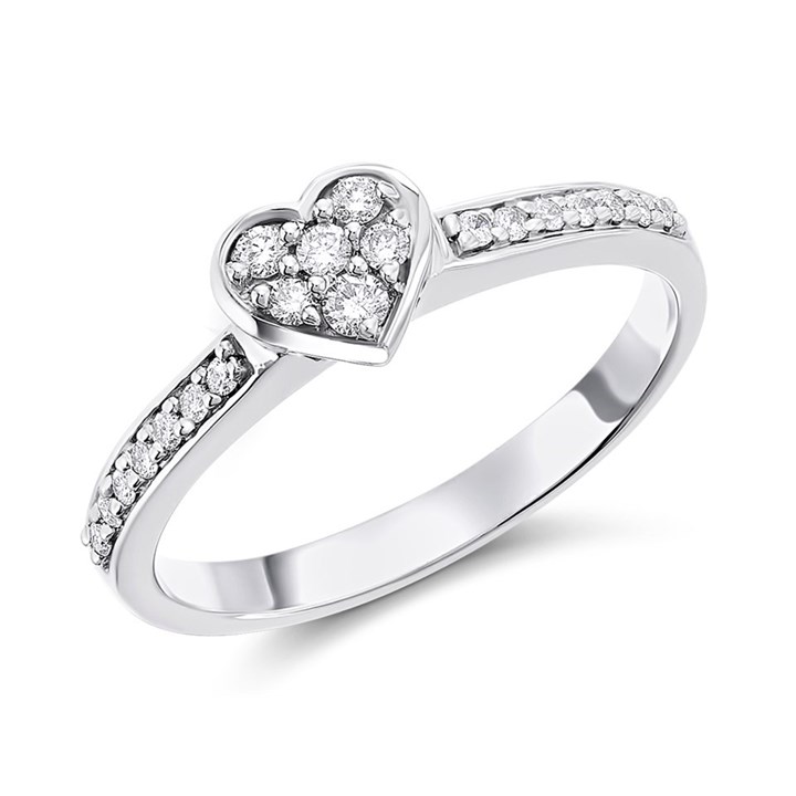 9ct White Gold Diamond Heart Cluster Ring - 20pts - D63155