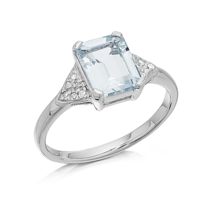 9ct White Gold Aquamarine And Diamond Ring - D63179