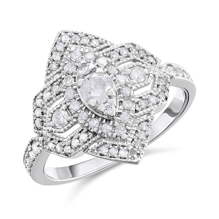 9ct White Gold Diamond Cluster Ring - 1/2ct - D63181