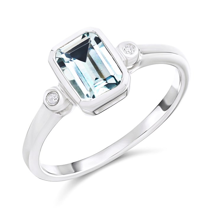 9ct White Gold Aquamarine And Diamond Three Stone Ring - D63184