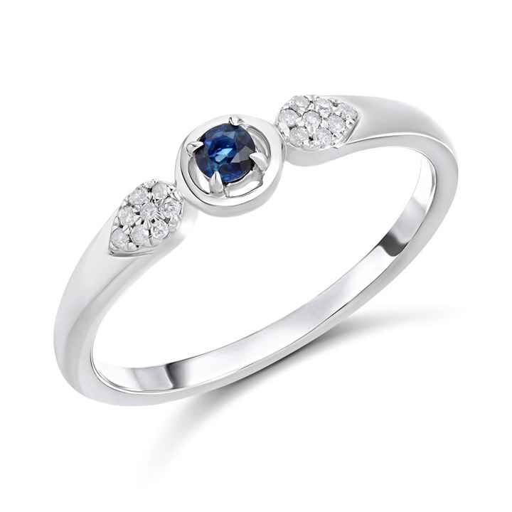 9ct White Gold Sapphire And Diamond Singlestone Ring - D63186