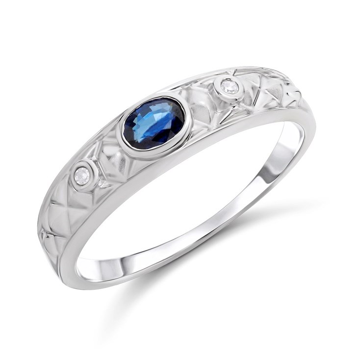 9ct White Gold Matt Finish Sapphire And Diamond Ring - D63191
