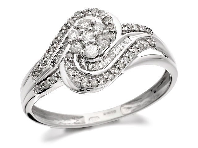 9ct White Gold Diamond Daisy Swirl Cluster Ring - 1/2ct - D6319