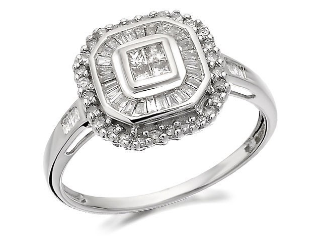 9ct White Gold Diamond Octagonal Cluster Ring - 1/2ct - D6338