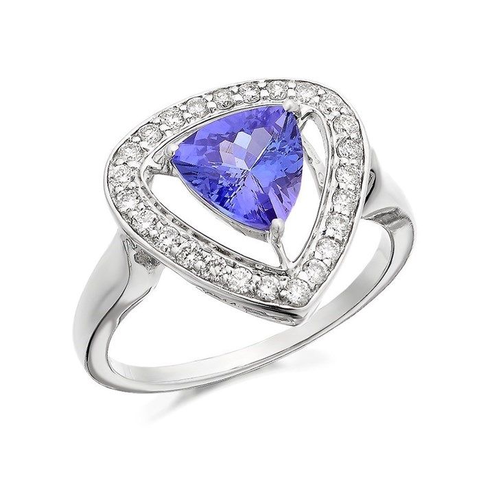 9ct White Gold Trillion Tanzanite And Diamond Ring - 40pts - D6399