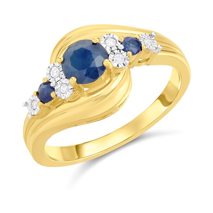 9ct Gold Sapphire And Diamond Swirl Ring - D6426