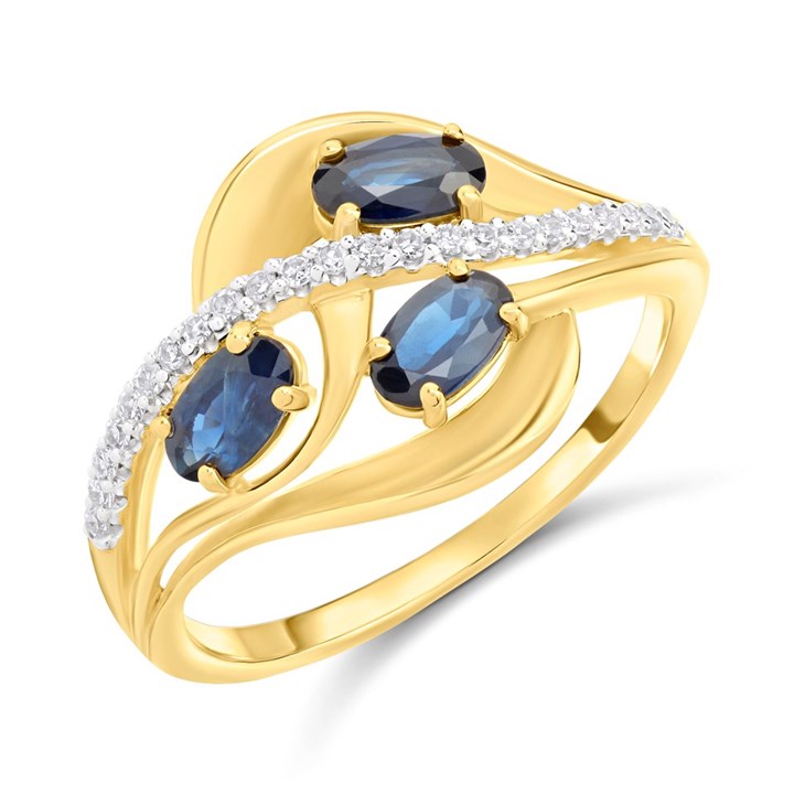 9ct Oval Sapphire And Diamond Swirl Ring - D6429