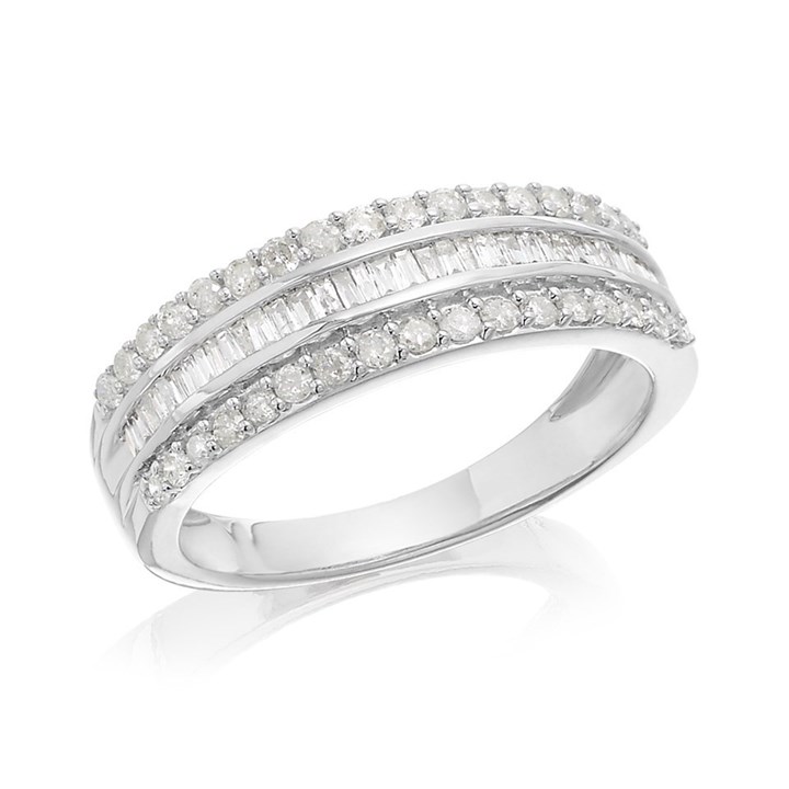 9ct White Gold Three Row Diamond Band Ring - 1/2ct - D66104