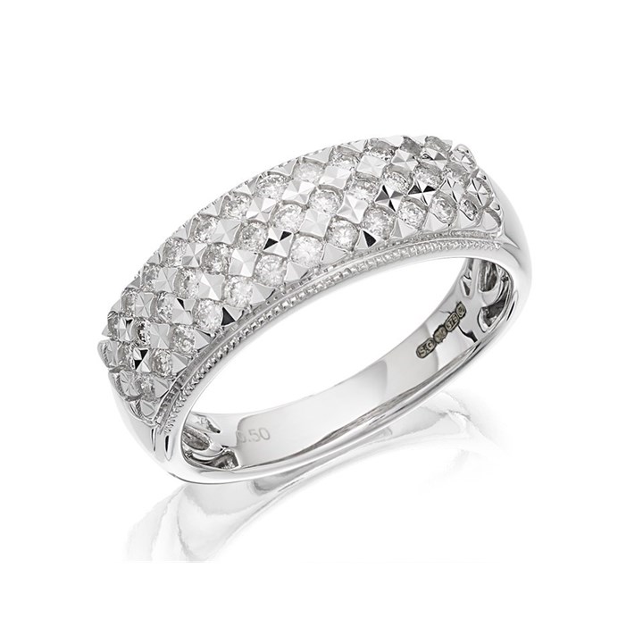 9ct White Gold Three Row Diamond Band Ring - 1/2ct - D66119