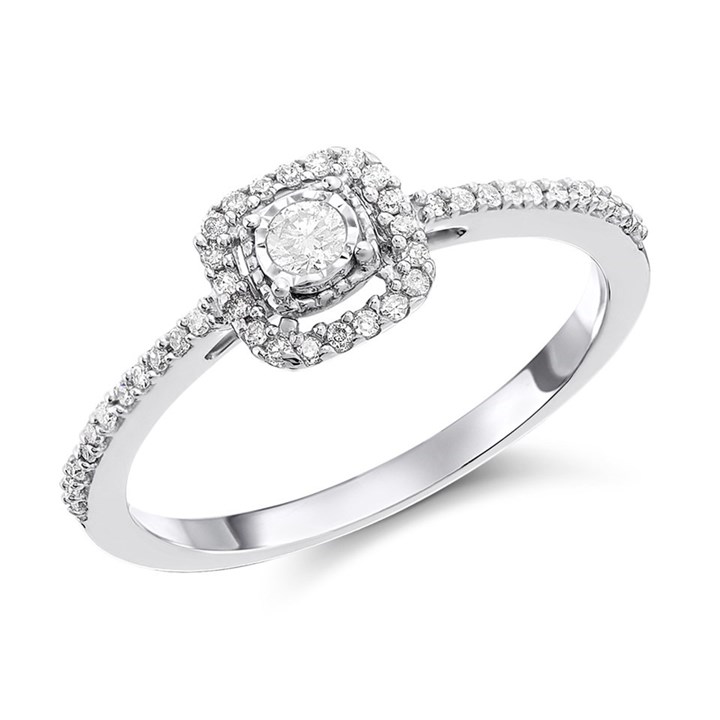 9ct White Gold Diamond Cushion Halo Cluster Ring - 15pts - D66129