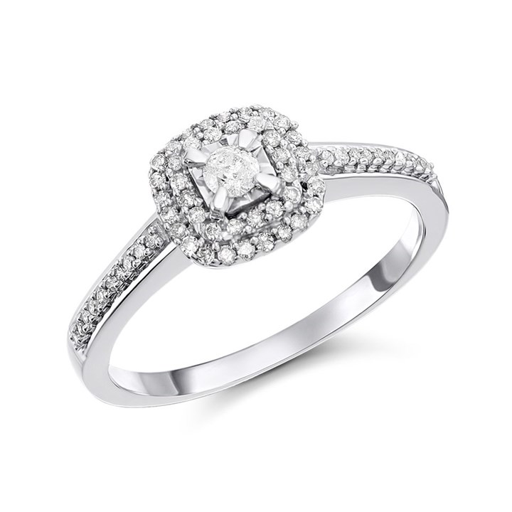 9ct White Gold Diamond Halo Cluster Ring - 20pts - D66130