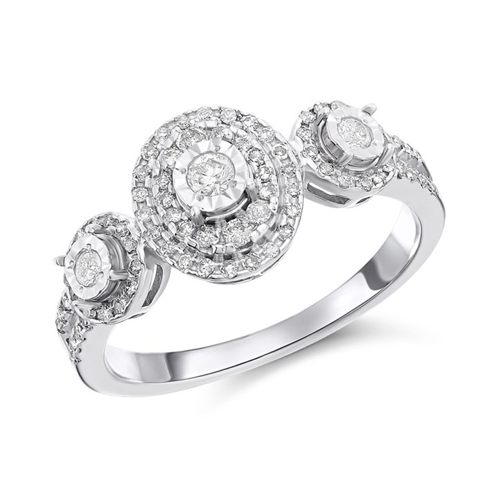 9ct White Gold Diamond Trilogy Cluster Ring - 1/3ct - D66132