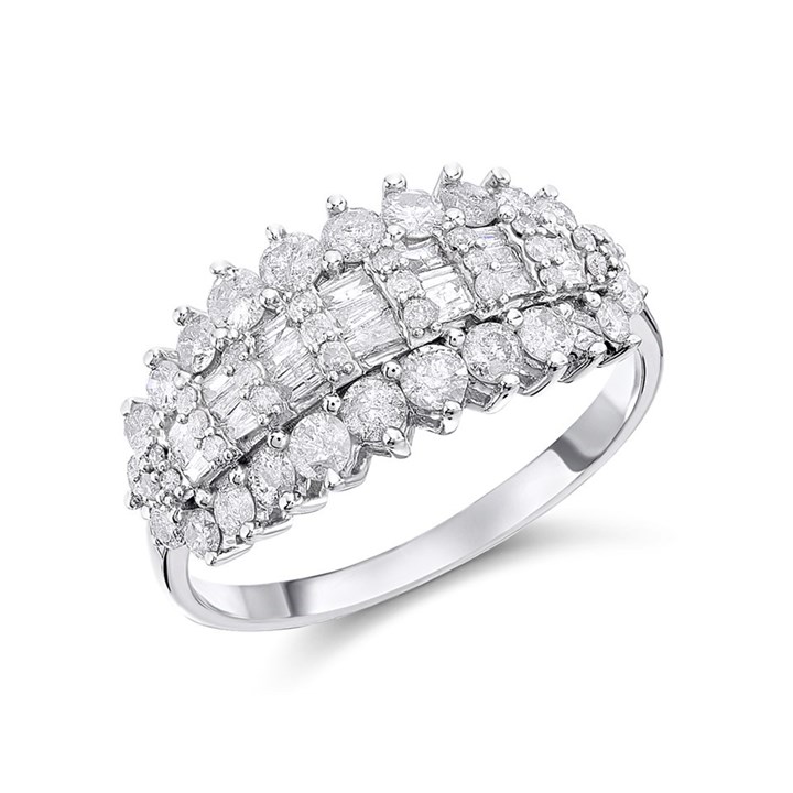 9ct White Gold 1 Carat Diamond Cluster Band Ring - D66136