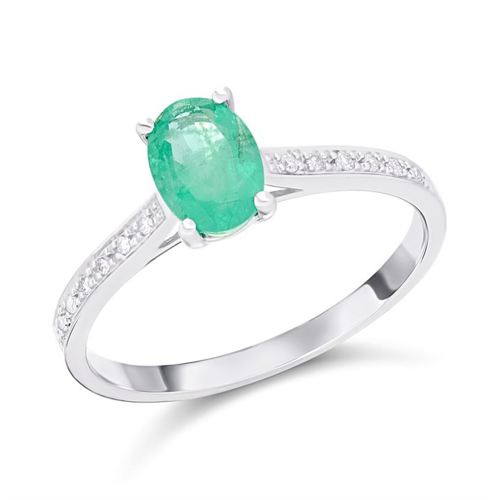 9ct White Gold Emerald And Diamond Ring - 5pts - D66144