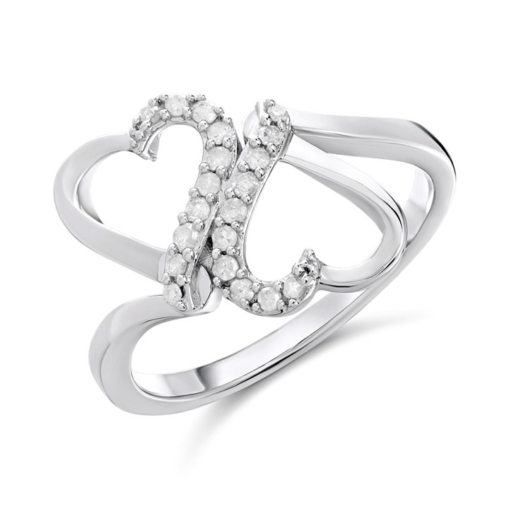 9ct White Gold Diamond Double Heart Ring - 15pts - D66148