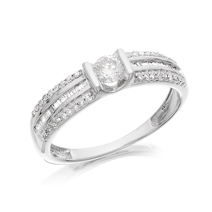 9ct White Gold Diamond Solitaire Band Ring - 1/2ct - D6614