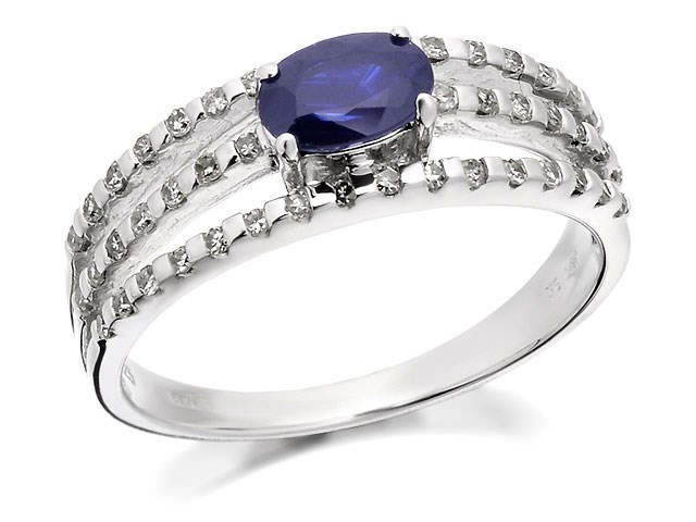 9ct White Gold Diamond And Sapphire Band Ring - 1/4ct - D6690