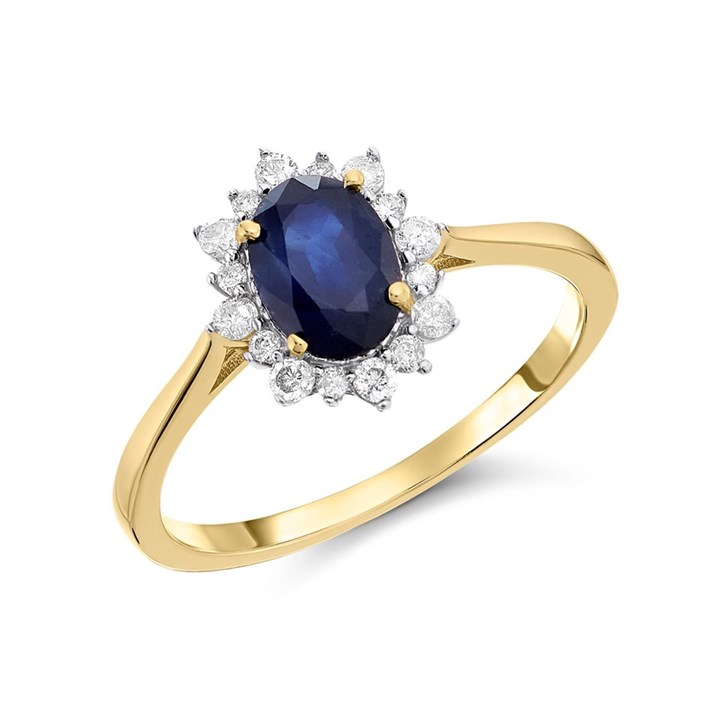 9ct Gold Oval Sapphire And Diamond Cluster Ring - 20pts - D6713