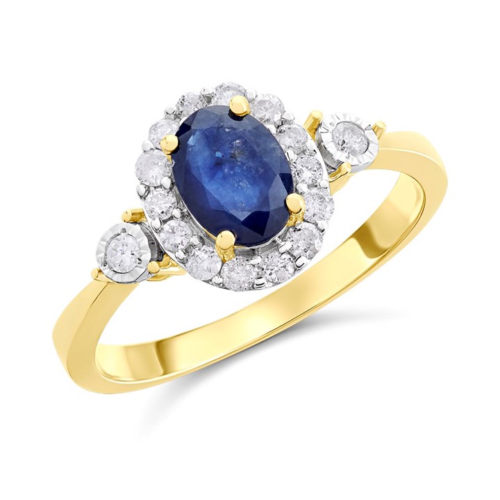 9ct Gold Sapphire And Diamond Cluster Ring - 1/4ct - D6719