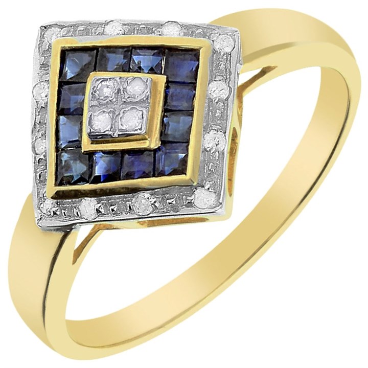 9ct Gold Sapphire And Diamond Cluster Ring - D67201