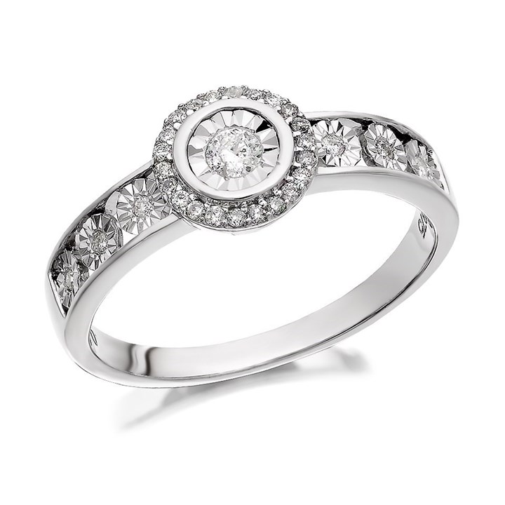 9ct White Gold Diamond Cluster Ring - 18pts - D6846