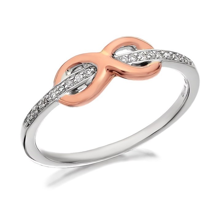 9ct Two Colour Gold Diamond Bow Ring - 5pts - D6890