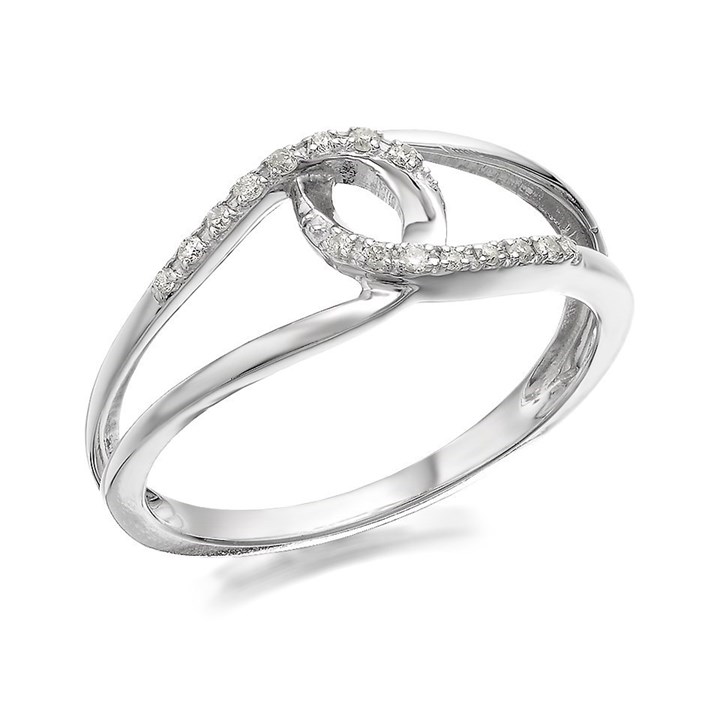 9ct White Gold Double Loop Diamond Ring - 8pts - D7008