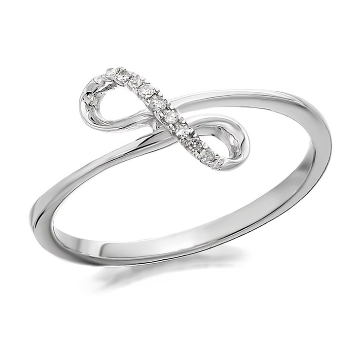 9ct White Gold Diamond Ribbon Ring - 4pts - D71125