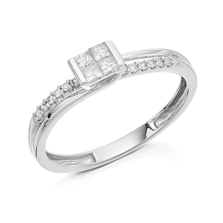 9ct White Gold Princess Cut Diamond Cluster Ring - 20pts - D71166