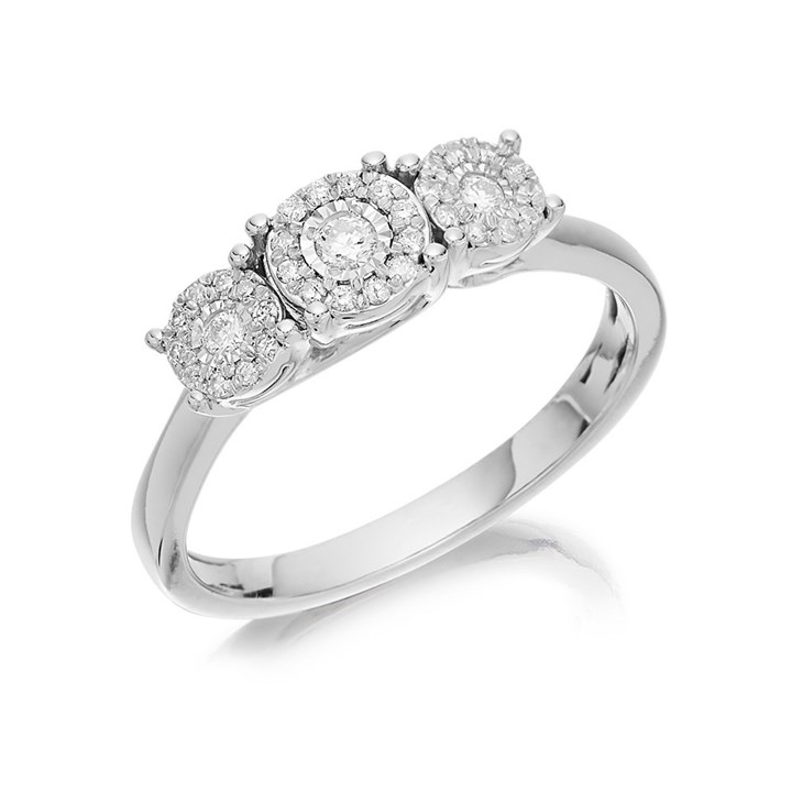 9ct White Gold Diamond Trilogy Cluster Ring - 20pts - D71168