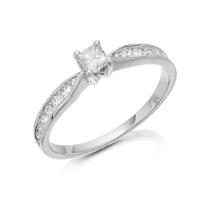 9ct White Gold Princess Cut Diamond Ring - 1/2ct - AGI Certificated - D71173