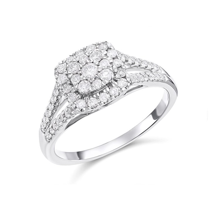 9ct White Gold Diamond Cushion Cluster Ring - 1/2ct - D71178