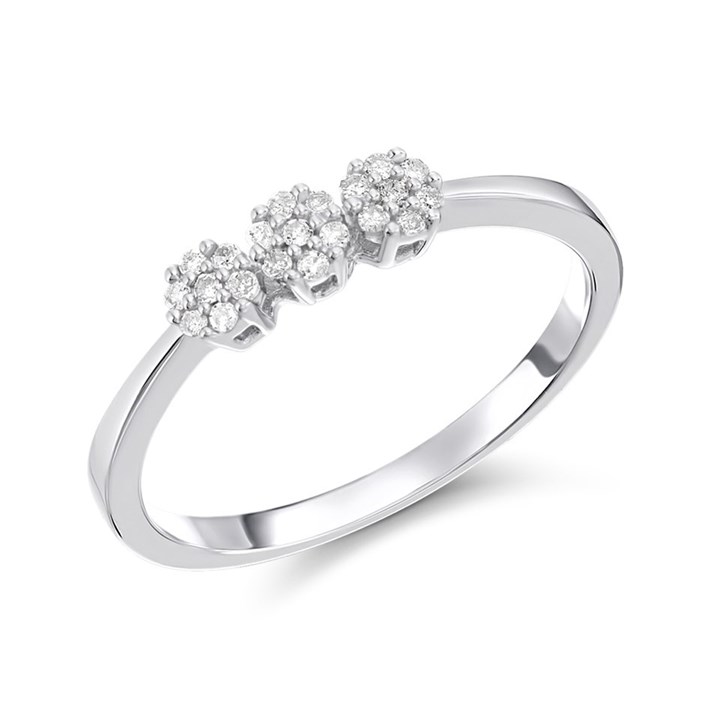 9ct White Gold Diamond Trilogy Cluster Ring - 10pts - D71198