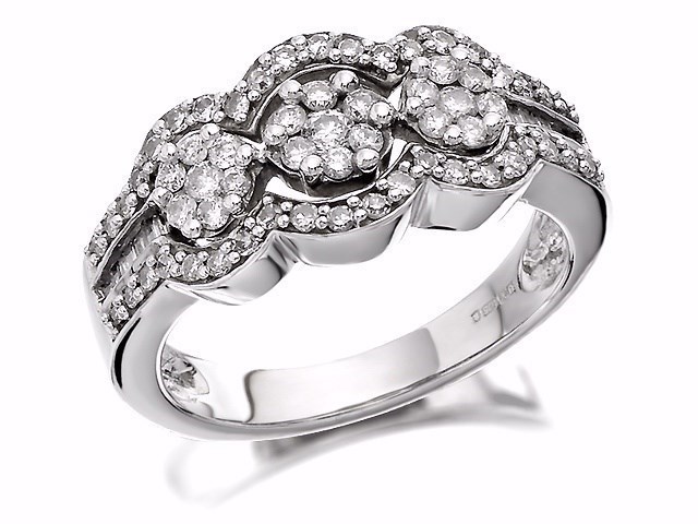 9ct White Gold Diamond Trilogy Cluster Ring - 1/2ct - D7121