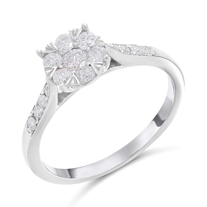9ct White Gold Single Stone-Look Diamond Cluster Ring, 1/2ct - D71233