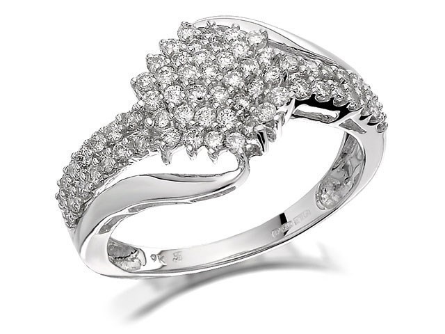 9ct White Gold Diamond Crossover Cluster Ring - 1/2ct - D7195