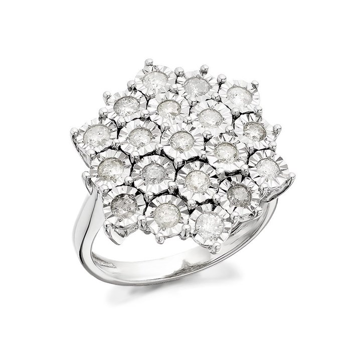 9ct White Gold 1 Carat Diamond Cluster Ring - D7209