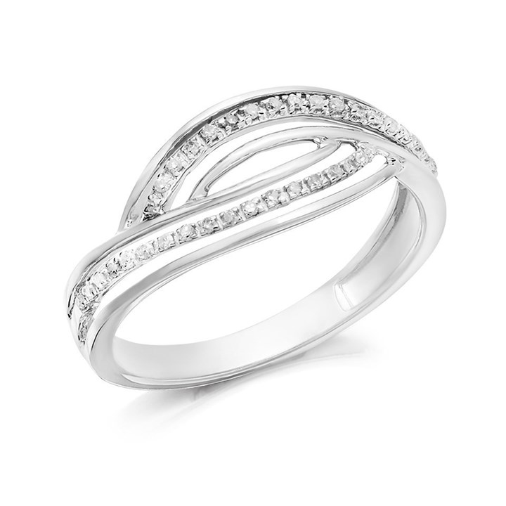 9ct White Gold Diamond Crossover Band Ring - 9pts - D72110